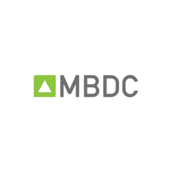MBDC logo, green box with a white triangle inside followed by the letters MBDC in sans serif font